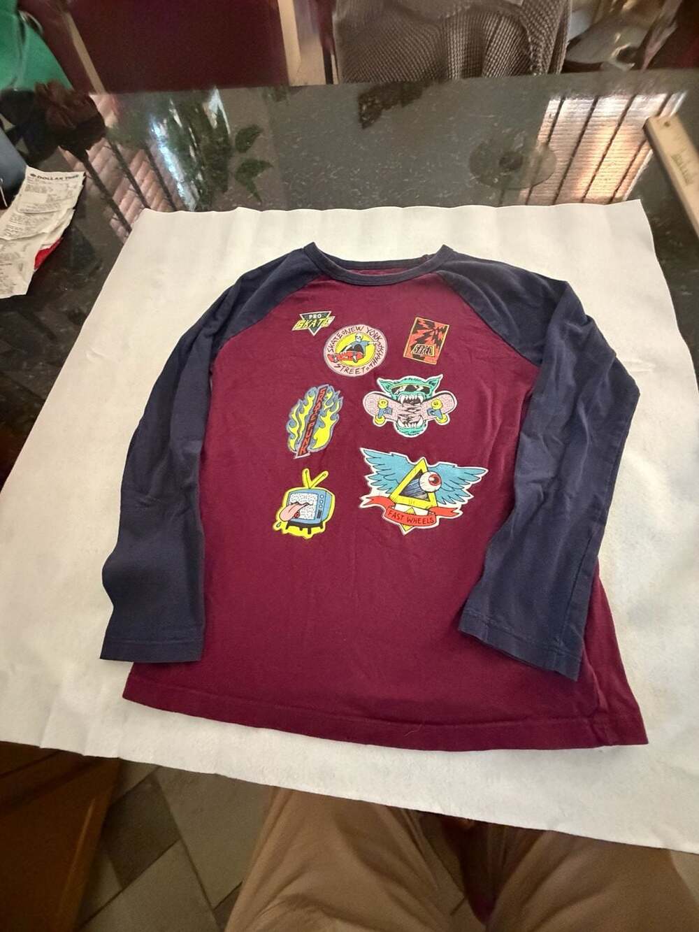 Gap Kids Graphic Long Sleeve Raglan T-Shirt Maroon Blue Size SP